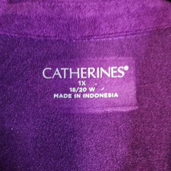 Catherines Faux Suede Top Womens 1X Purple Microfiber Roll Tab Long Sleeve - Picture 6 of 13
